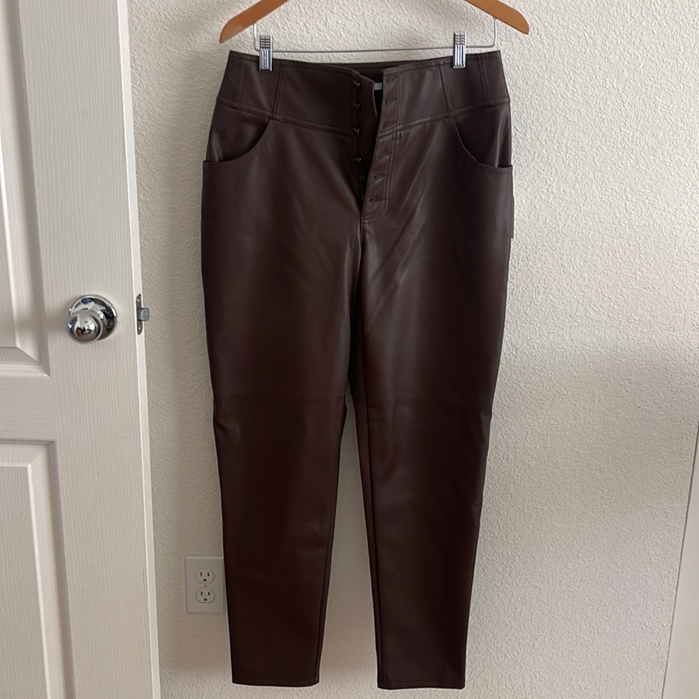 Faux-leather button-fly ankle pants. - Picture 2 of 5